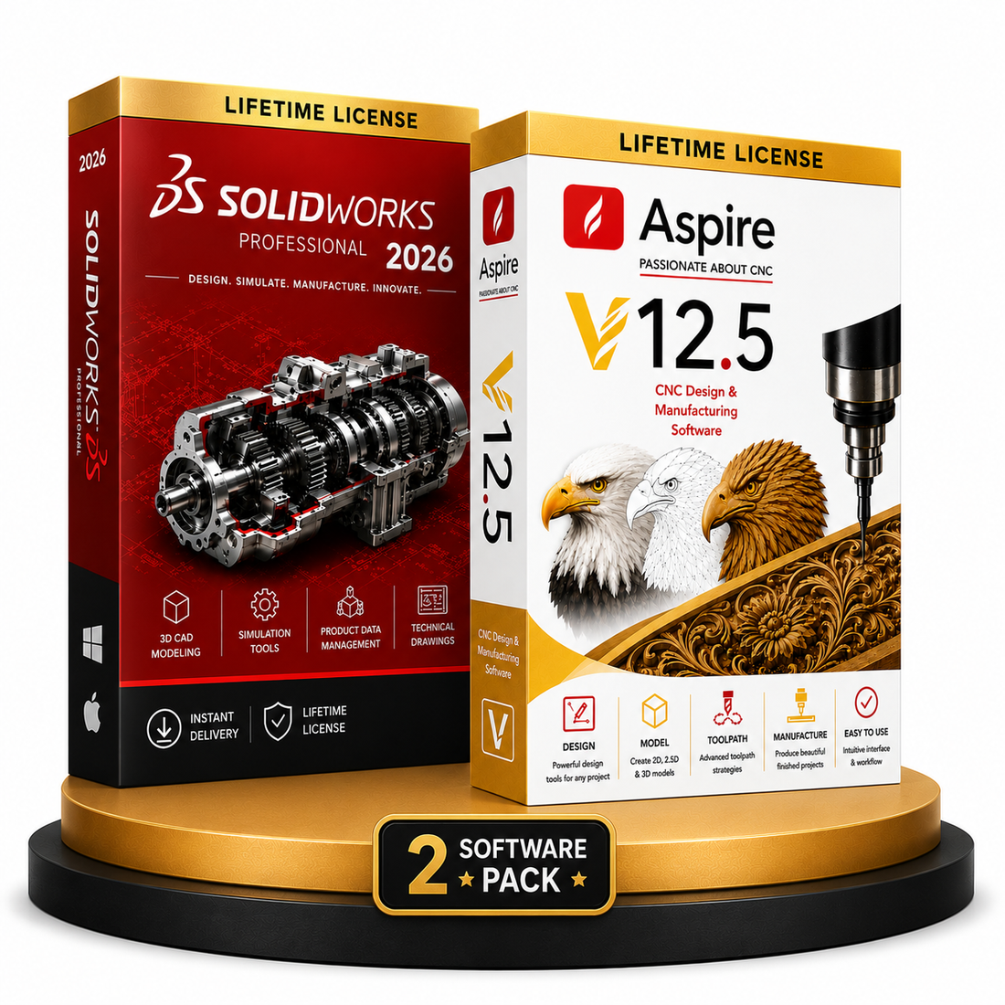 SOLIDWORKS 2026 + Vectric Aspire 12.5 Software Pack | Lifetime Access - Instant Download